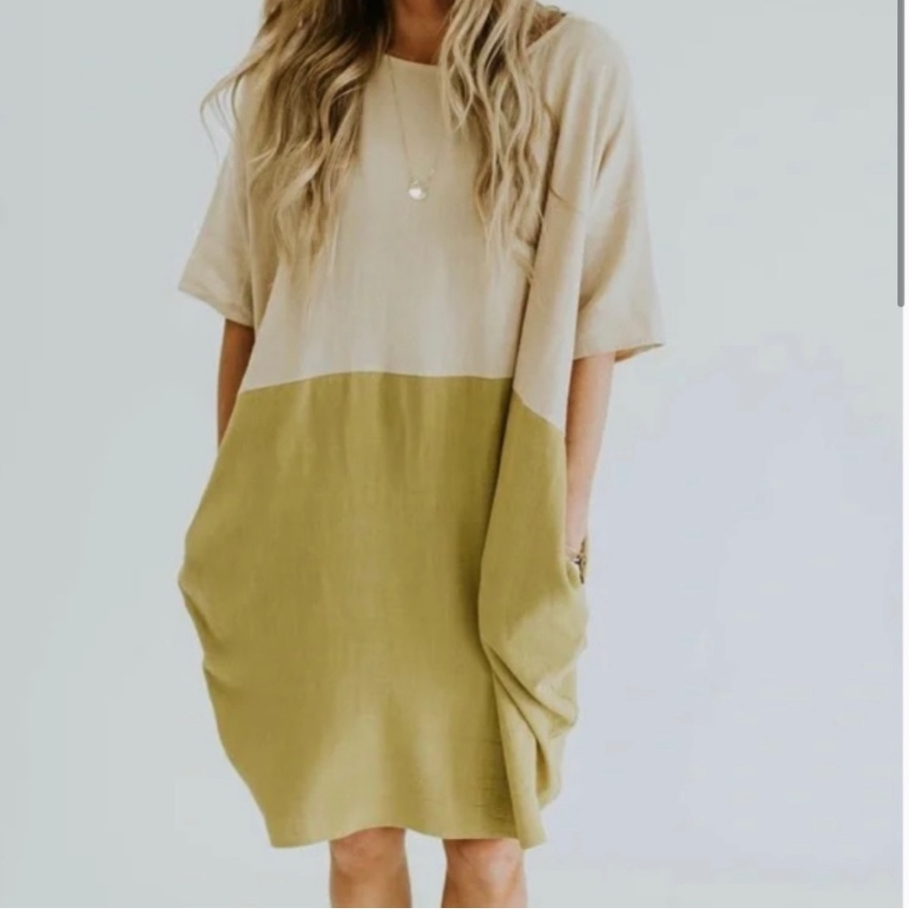 Roolee Linen Color Block Dress Size M